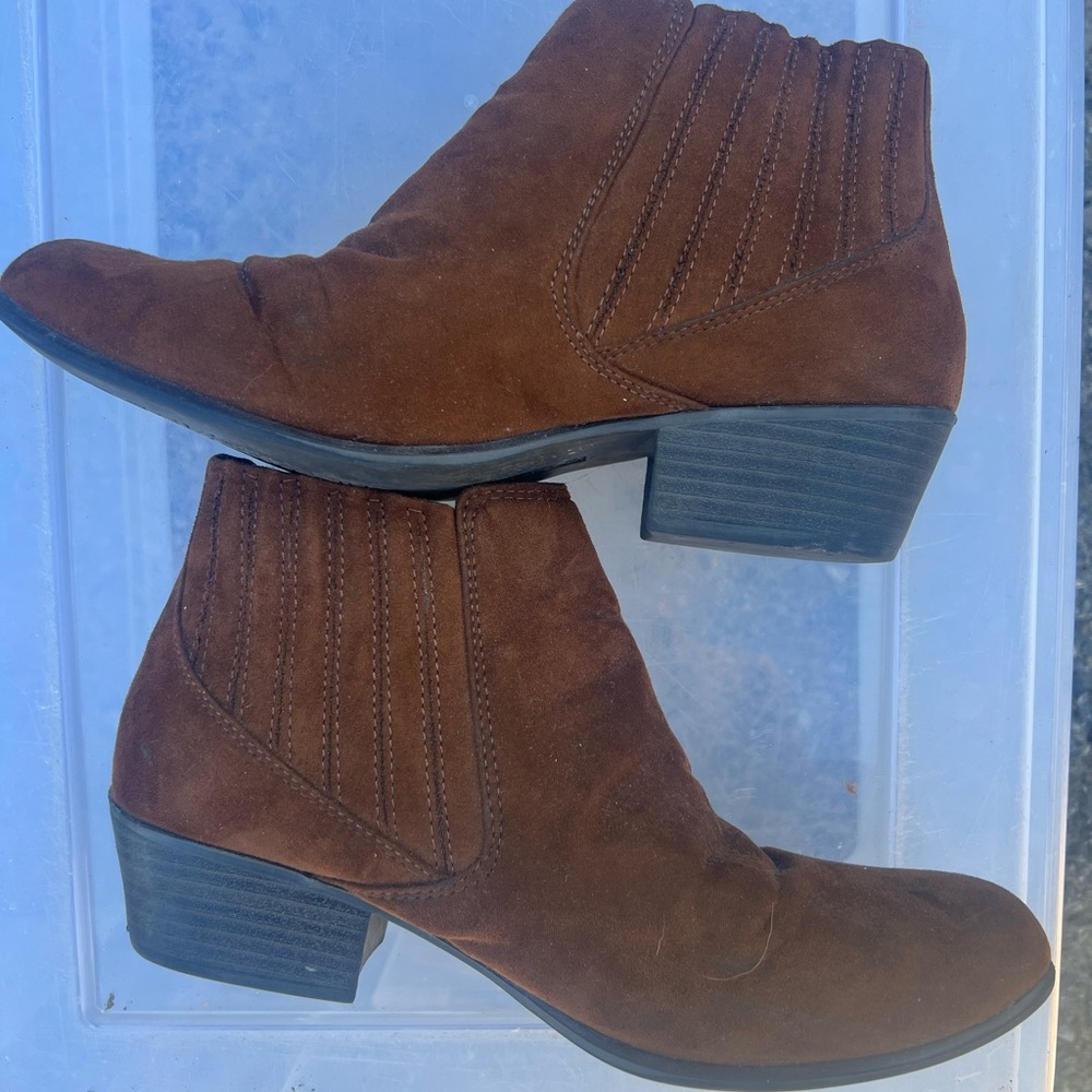 Brown suede booties